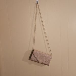 Rose Gold Formal Clutch Magnetic Snap Purse with Gold Chain EUC